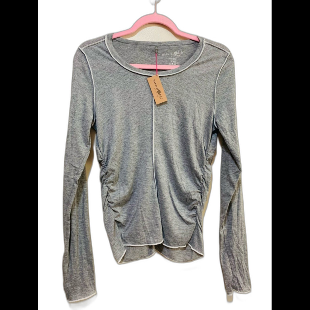 Natural Life Women's Gray Ruched Long-Sleeve Tee size medium